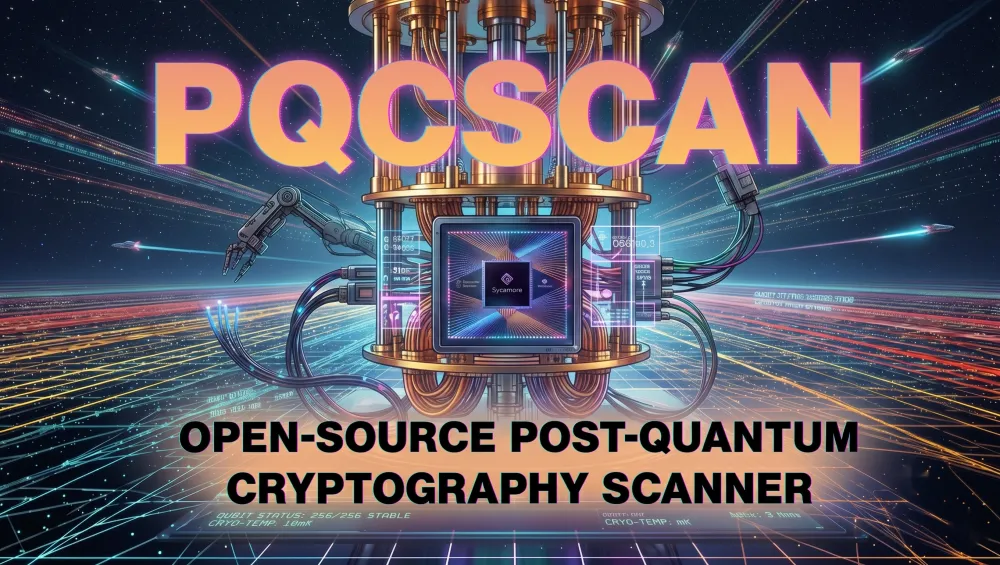 PQCScan project banner: a stylized quantum computer